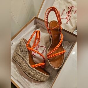 Christian Louboutin Mafaldina Zeppa 120 Spiked Patent wedges in size 38